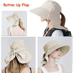 Wide Brim Women Sun Hat UV Protection Neck Flap Ponytail Fishing Gardening Cap