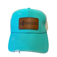 Baseball Hats Cutest Fan® Ponytail Trucker Style Cap In 2 Colors Leather Patch