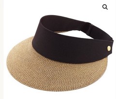 Eric Javits Straw Visor UPF 50+ UV Protection Adjustable Beige/Black One Size