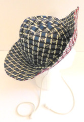 Tory Burch Hat Reversible Bucket Wide Brim Blue Burgundy Print NWT