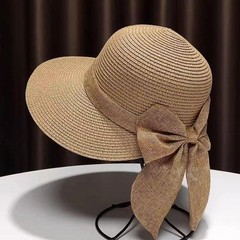 Women’s Bowknot Straw Sun Hat Wide Brim Uv Beach Cap Breathable Summer Outdoor