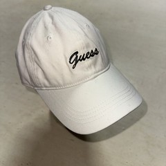 White Guess Jeans Hat Cap Silver Metallic Logo Strap Back Cotton Adjustable