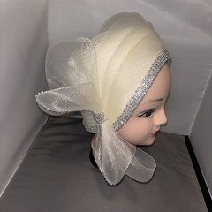 CHARM’S Hat Church/Kentucky Derby/Wedding Elegant Glam Bow Rhinestone White