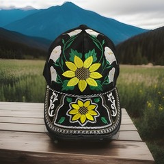Women’s Western Cowgirl Sunflower Cap Gorra Mujer Vaquera Girasoles Cachucha