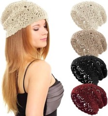 Set of 4 Women’s Lightweight Crochet Cotton Knit Floral Slouchy Beanie Hat Caps