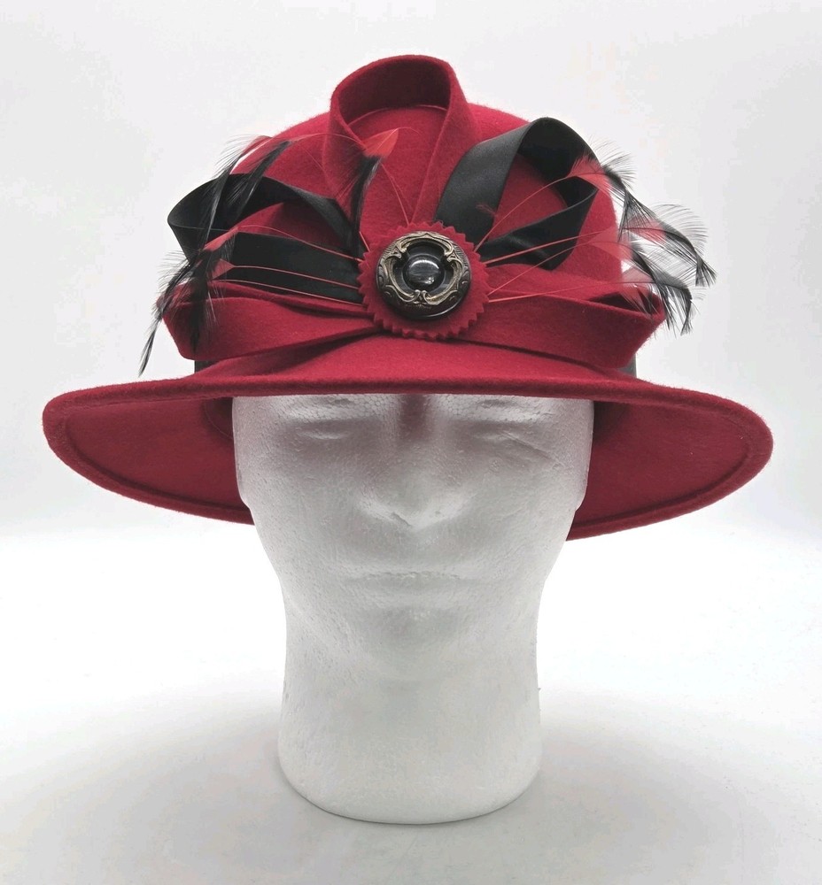 Betmar New York Cloche Hat 100% Red Wool Felt #B871 OSFM