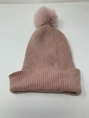 Vince Camuto Beanie Hat Womens Pink Rayon Blend Casual Warm Winter Pom Pom Hat