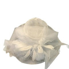 SAFERIN Women’s Organza Church Bridal Wedding Hat White Tulle Bowknot Feather