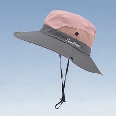 Women’s Summer Bucket Hat Sun UV Ponytail Wide Brim Boonie Protection Travel Cap