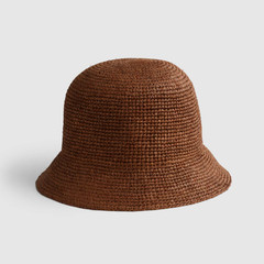 Hand Crocheted Raffia Bucket Hat Seamless Sun Hat Small Medium Natural
