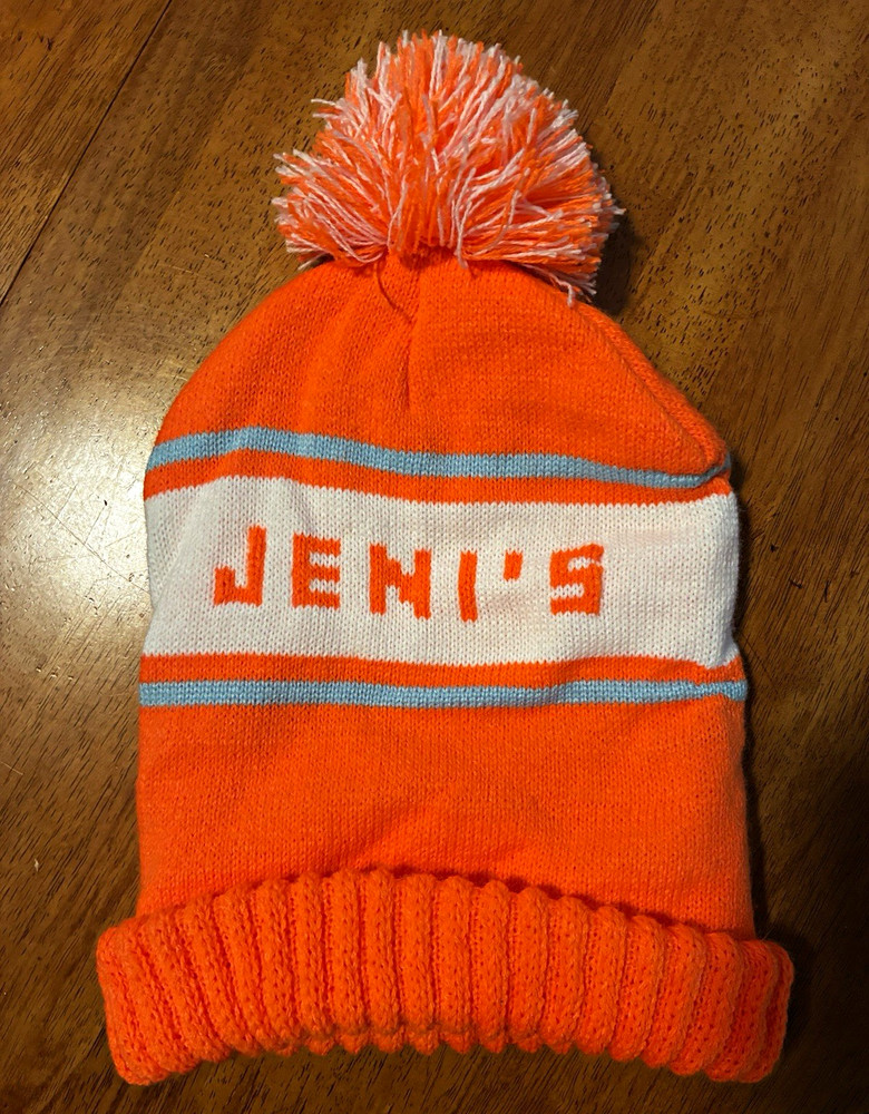 Orange/White/Gray Colorblock Knit Pom-Pom Beanie Hat One Size JENI’S ICE CREAMS