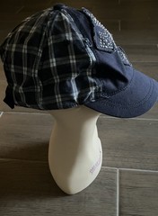 Distressed Blue Plaid Baseball Cap Trendy Silver Stud Cross Adjustable Hat Women