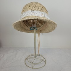 Physician Endorsed Makena Straw Fedora Hat Tan Macrame Band Tassels One Size