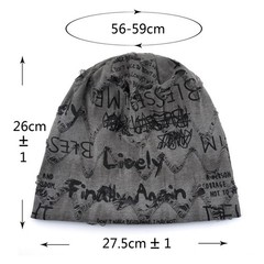 Letter Print Beanie Hats for Women Men Vintage Distressed Cracked Design ​wastel