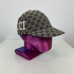 Gucci GG Monogram Pattern Patch Side Logo Cotton Canvas Baseball Cap Hat Gray M