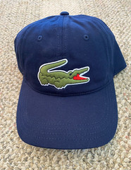 Lacoste Cap Hat Adjustable Cotton Twill Navy Blue Oversize Logo Unisex One Size