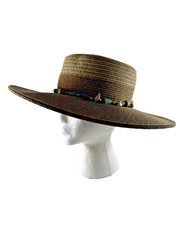 Ladies Lg. Brim Hat Shells Beads Paper/Polyester Summer Headwear Kallina