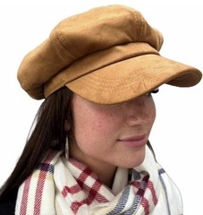 Vintage Brown Suede Newsboy Hat Satin Lined Baker Boy Cap 58 CM Boho Festival