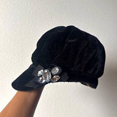 Scala Pronto Women’s Black Velvet Newsboy Cap, Rhinestone Accent, One Size Y2K