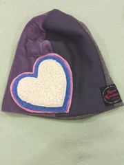 Raina Kosovska Lagenlook Winter Hat Gray, Purple, Heart Mixed Fabrics Handmade