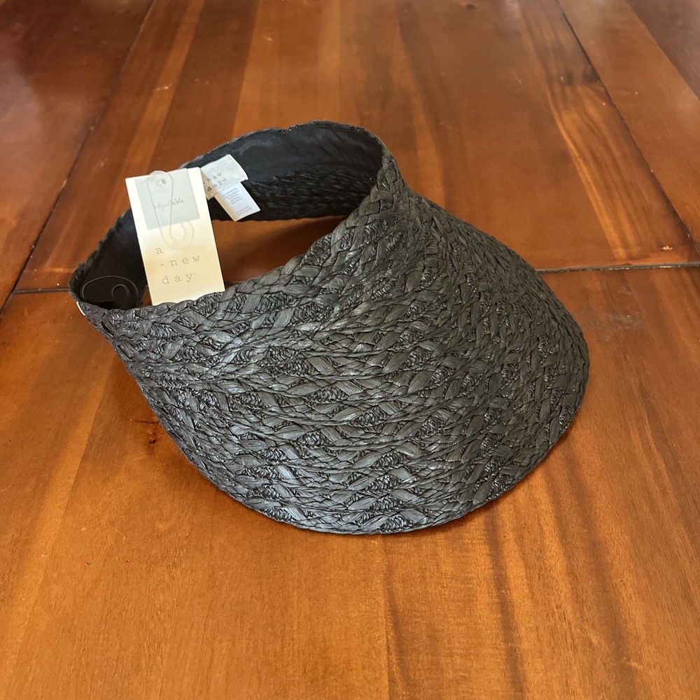 A New Day Women’s Wide Brim Roll-Up Woven Visor Hat Black Paper & Polyester
