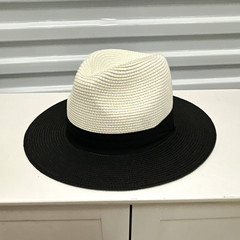 Women’s Black/White Sun Hat Wide Brim Braided Paper/Polyester Solid One Size