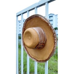 Whittall & Shon Straw Sun Hat Wide Brim Silk Trim Bamboo Buckle USA