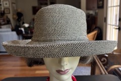 Wide Brim Hat, Neutral Colors Size Small, Paper, Polyester, And Cotton