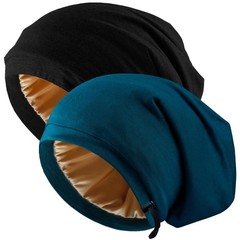 2 Pcs Adjustable Silk Satin Bonnet Hair Wrap for Sleeping – Silk Lined Slouchy w
