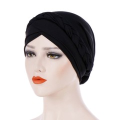 Women Solid Braided Elastic Hats Turban Slouchy Baggy Hair Head Plaited Wrap Cap