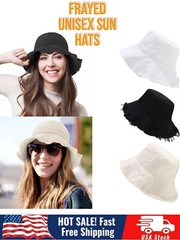 Frayed Bucket Hats Plain Cotton Distressed Outdoor Vintage Summer Beach Sun Hat