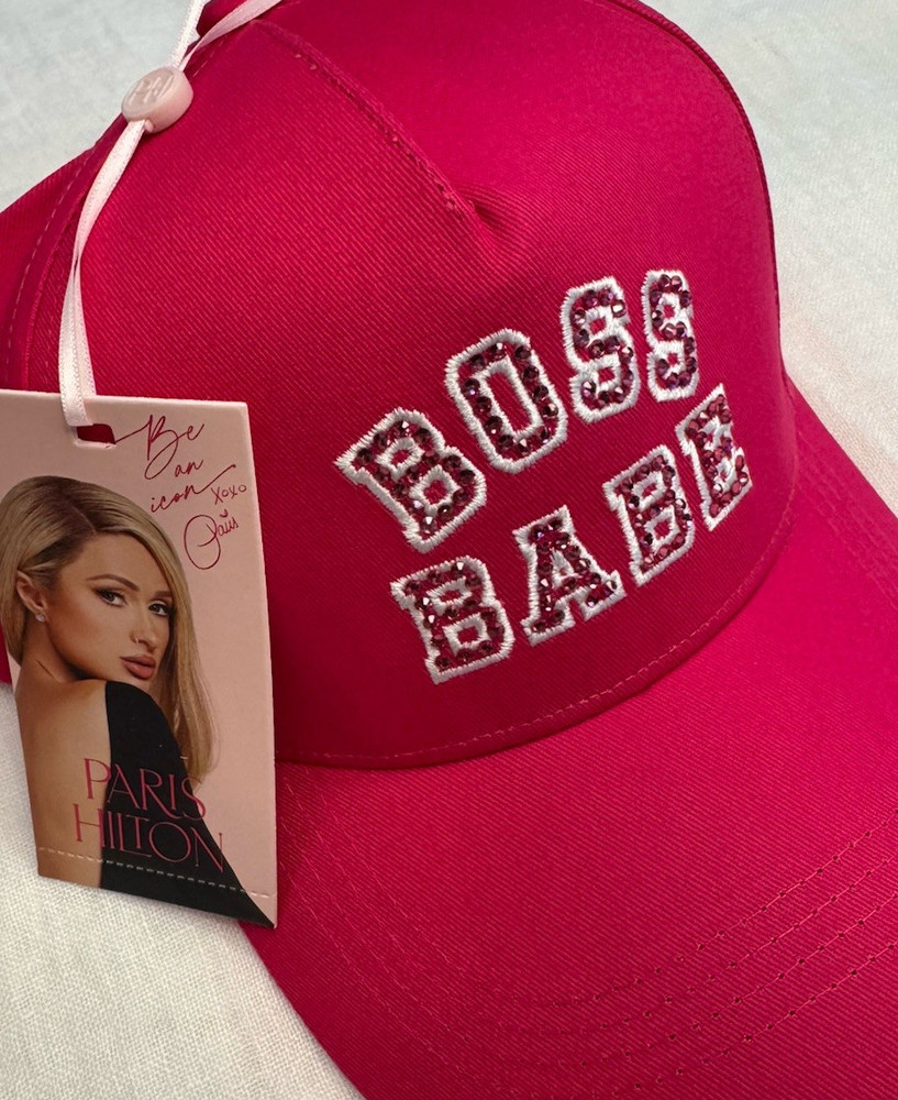 Paris Hilton “Boss Babe” Sparkle Letter Magenta Pink Varsity Baseball Hat – New