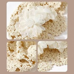 Summer Crochet Knit Lace Flower Beanie Cap Lightweight Hollow Out Hat for Women