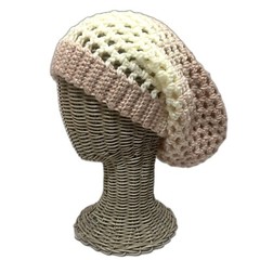 Handmade Crochet Beanie Unisex Slouchy Ombre Cream Rose Boho Cozy Knit Hat Gift