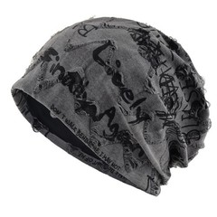 Letter Print Beanie Hats for Women Men Vintage Distressed Cracked Design ​wastel