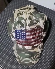 American Flag Rhinestone Hat Cross-Stitched Stars & Stripes Baseball Cap
