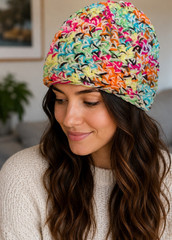 Women’s Multicolor Crochet Knit Beanie Hat, Acrylic, One Size