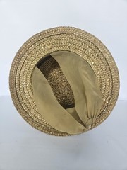 Happy Cappers Tan Solid Straw Silk Flower Top Hat Bucket Hat Cocktail Mod Hat MD