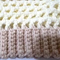 Handmade Crochet Beanie Unisex Slouchy Ombre Cream Rose Boho Cozy Knit Hat Gift