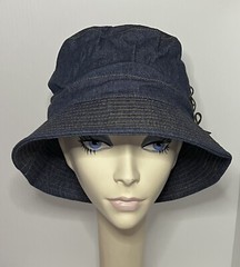 NWoT 100% Cotton Denim Bucket Hat with Faux Leather Laces Trim • Flexible Brim