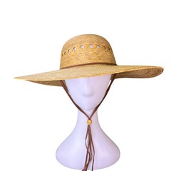 Tula Womens Natural Palm Straw Sun Hat With Chin Cord & Cutout Design