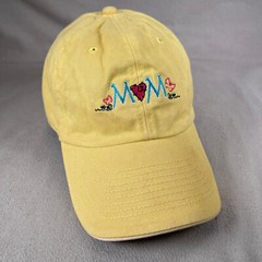 MOM Hat Womens One Size Yellow Strapback Cap Embroidered Heart Cute