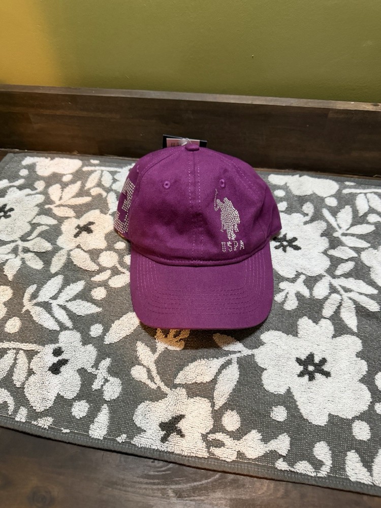 U.S. Polo Assn Purple Rhinestone Pony Logo Adjustable Hat Cap NWT Women’s