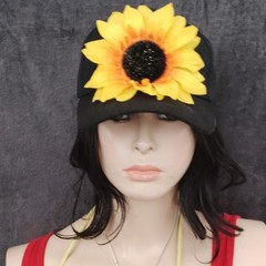 Black & Yellow Women’s Baseball Cap One Size Polyester Solid Sunflower Accent