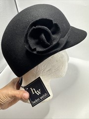 Helen Welsh Bucket Hat Womens BLACK Flower Attached Wool Winter NWT