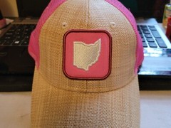 Home Free, State Of Ohio Pink And Straw Woven Hat Ball Cap/Trucker, Mesh Back