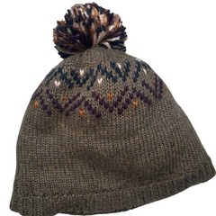 Pistil Visby Pom Beanie Hat Womens Brown Knit Fair Isle Tweed Flecks Mountain