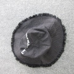Inverni Hat Sun Womens One Size Black Cotton Twill Wide Brim Fringe Italy