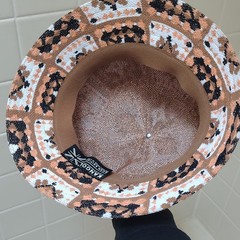 Kangol Geometric Knit Bucket Hat Logo Brown Beige Black White Size S