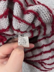 Beanie Toque Adult One Size Gray Red Fair Isle Knit 100% Wool Made USA Ski Pom